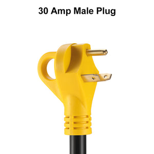 RA- AP019  25' 30 Amp RV Extension Cord - Grip Handle Plug and 6" Loose End，10AWG/3