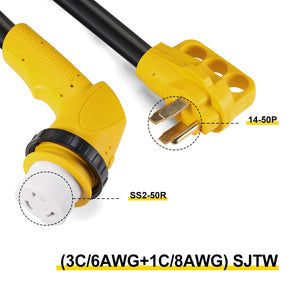 RA- AP024 25' 50Amp Heavy Duty RV Extension Cord with Twist Lock Connector and Easy Removal Handle, 4Wires, 6/3+8/1