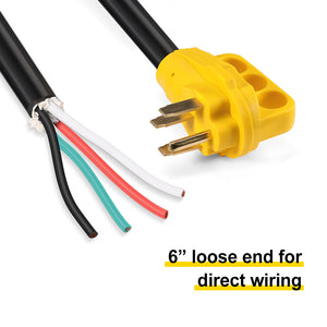 RA-AP021 25' 50 Amp RV Extension Cord - Grip Handle Plug and 6" Loose End，10AWG/3, 4Wires, 6/3+8/1