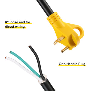 RA- AP019  25' 30 Amp RV Extension Cord - Grip Handle Plug and 6" Loose End，10AWG/3