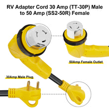 Load image into Gallery viewer, RA- AP031  12&quot; RV Electrical Adapter 30A male to 50A female with right angle twist lock, 10AWG