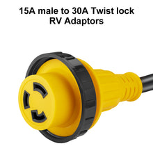 Load image into Gallery viewer, RA-AP05 Dog Bone RV Adaptor 15A male to 30A Twist lock, 12&quot; 10AWG/3 Cord without LED Indicatior Light