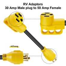 Load image into Gallery viewer, RA- AP028  12&quot; 30A to 50A RV Power Cord L4-30p 4-Prong, 10AWG/3 Cord