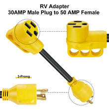 Load image into Gallery viewer, RA- AP027 12&quot; 30A to 50A RV Power Cord L5-30P 3-Prong, 10AWG/3 Cord