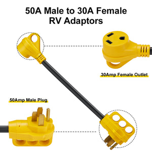 RA-AP04 RA-AP02 Dog Bone RV Adaptor 50A Male to 30A Female 18" 10AWG/3 Cord With Handles