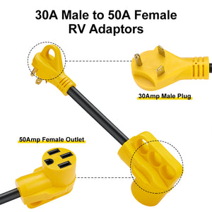 RA-AP03 Dog Bone RV Adaptor 30A Male to 50A Female 12" 10AWG/3 Cord With Handles