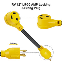 Load image into Gallery viewer, RA-AP025  12&quot; 30A to 30A RV Power Cord L5-30P 3-Prong, 10AWG/3 Cord