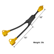 Load image into Gallery viewer, RA-AP06 Y Adapter 50 Amp Plug to (2) RV 30 Amp Connector 10AWG/3+8AWG/1,10AWG/3C, With Handles