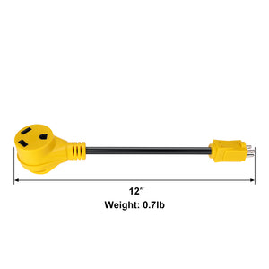 RA-AP02 Dog Bone RV Adaptor 15amp Male to 30amp Female 12" 12AWG/3 Cord With Handles