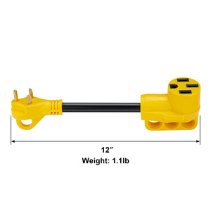 RA-AP03 Dog Bone RV Adaptor 30A Male to 50A Female 12" 10AWG/3 Cord With Handles